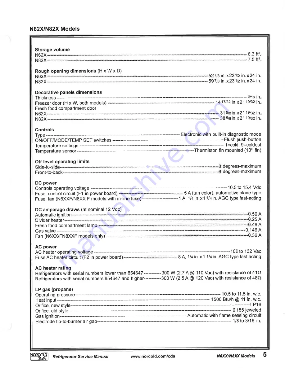 Norcold N61X Series Service Manual Download Page 8