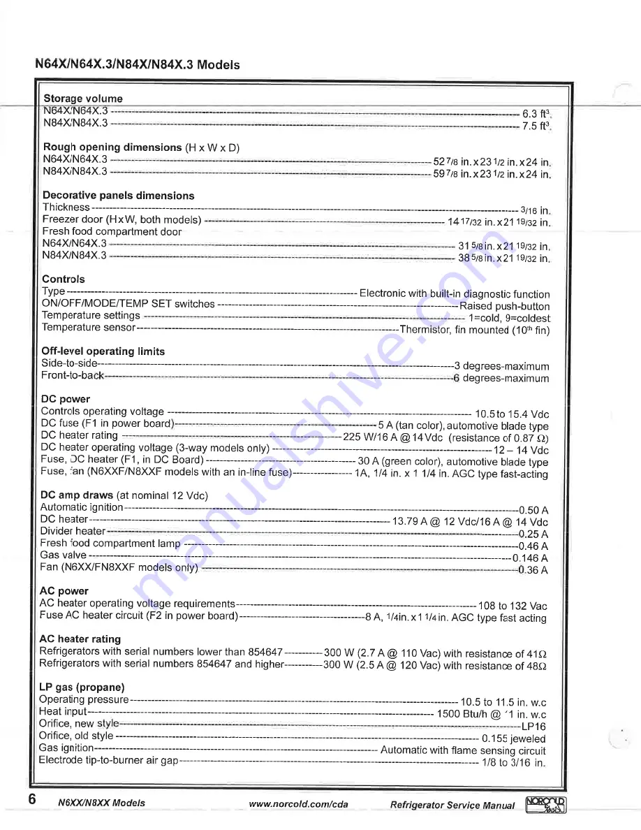 Norcold N61X Series Service Manual Download Page 9