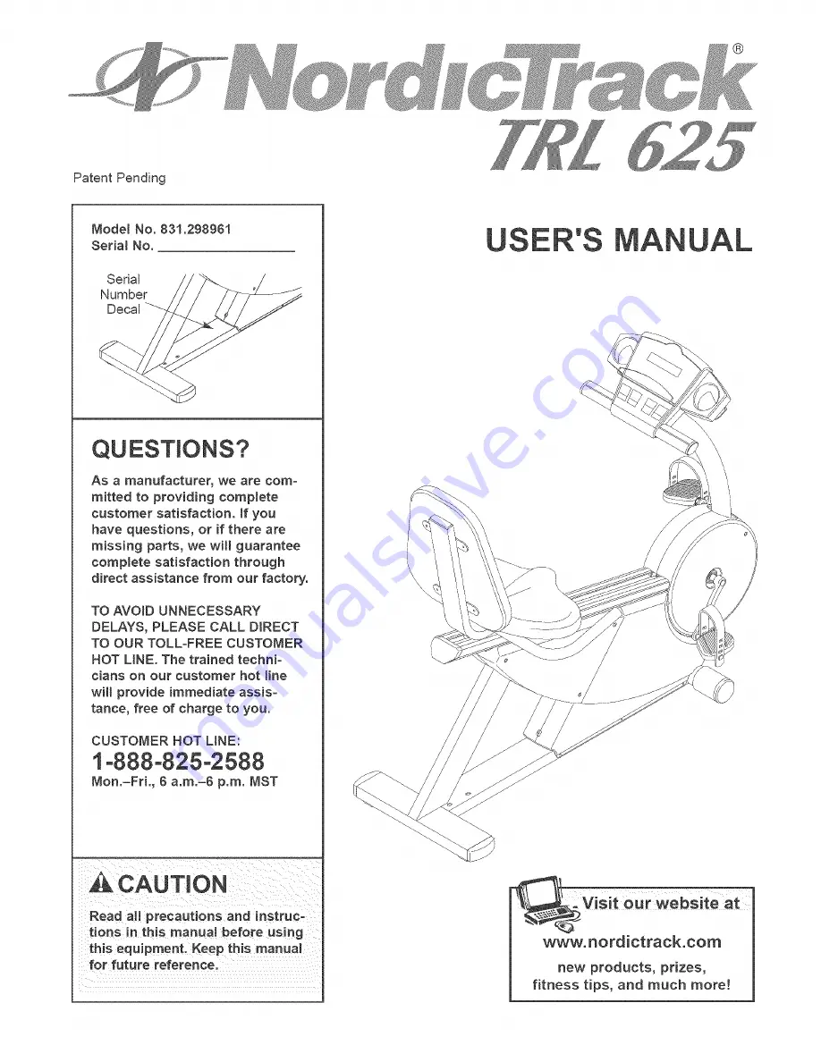 NordicTrack 831.298961 User Manual Download Page 1