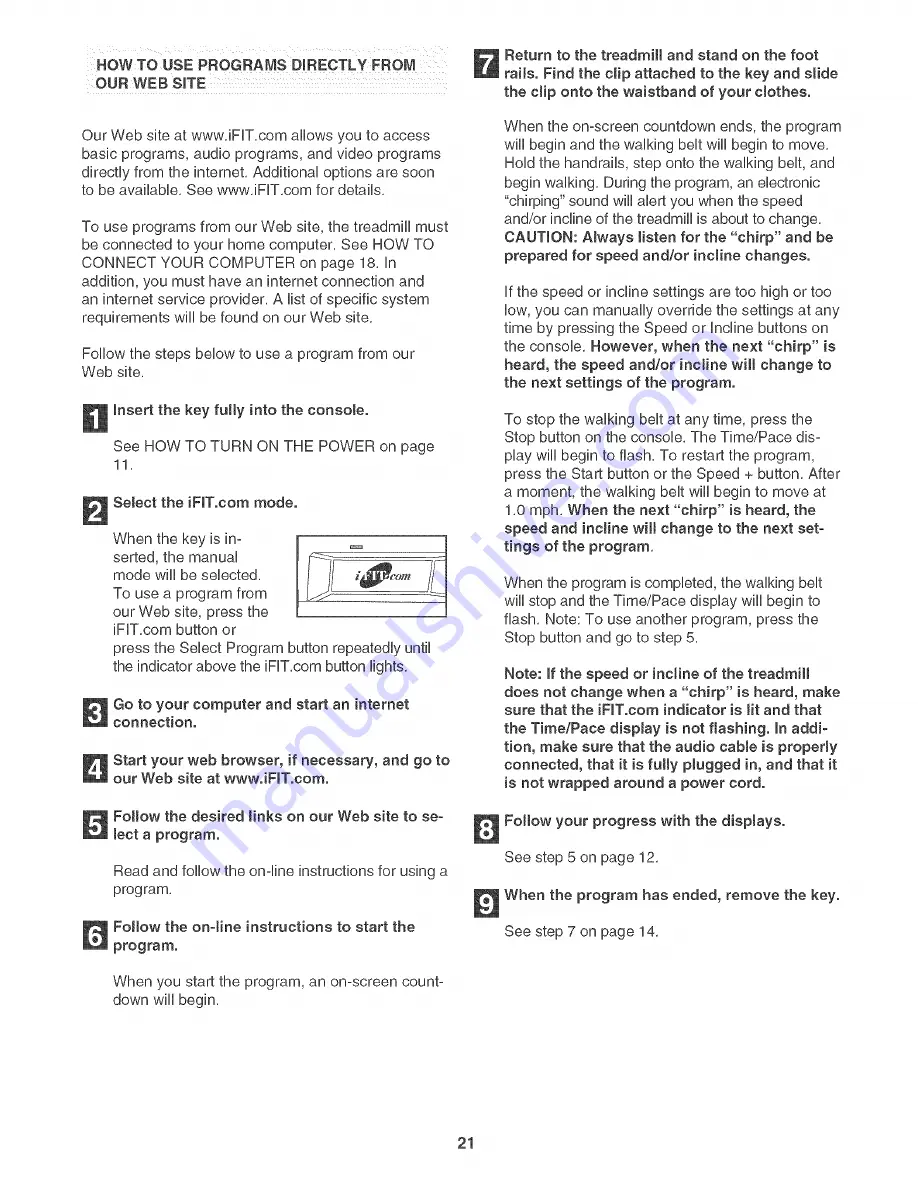 NordicTrack C 1900 Treadmill User Manual Download Page 21