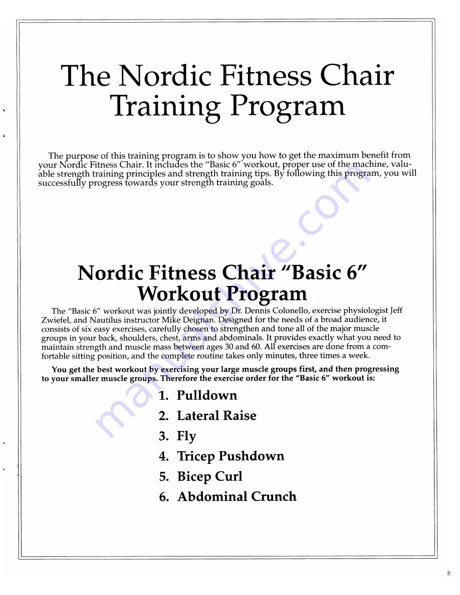 NordicTrack Nordic Fitness Chair Assembly, Operating And Training Program Download Page 5