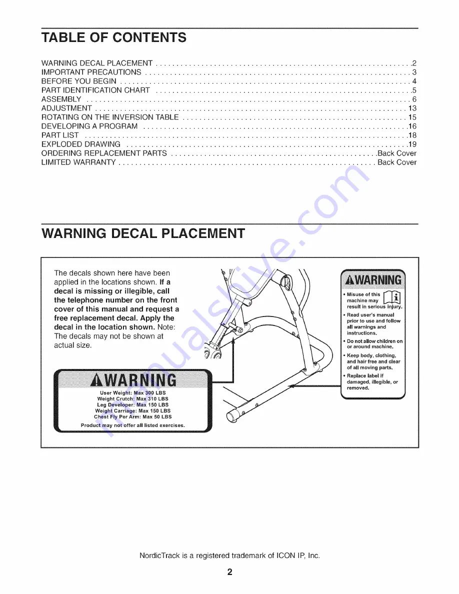 NordicTrack Revitalize 831.14895.0 User Manual Download Page 2