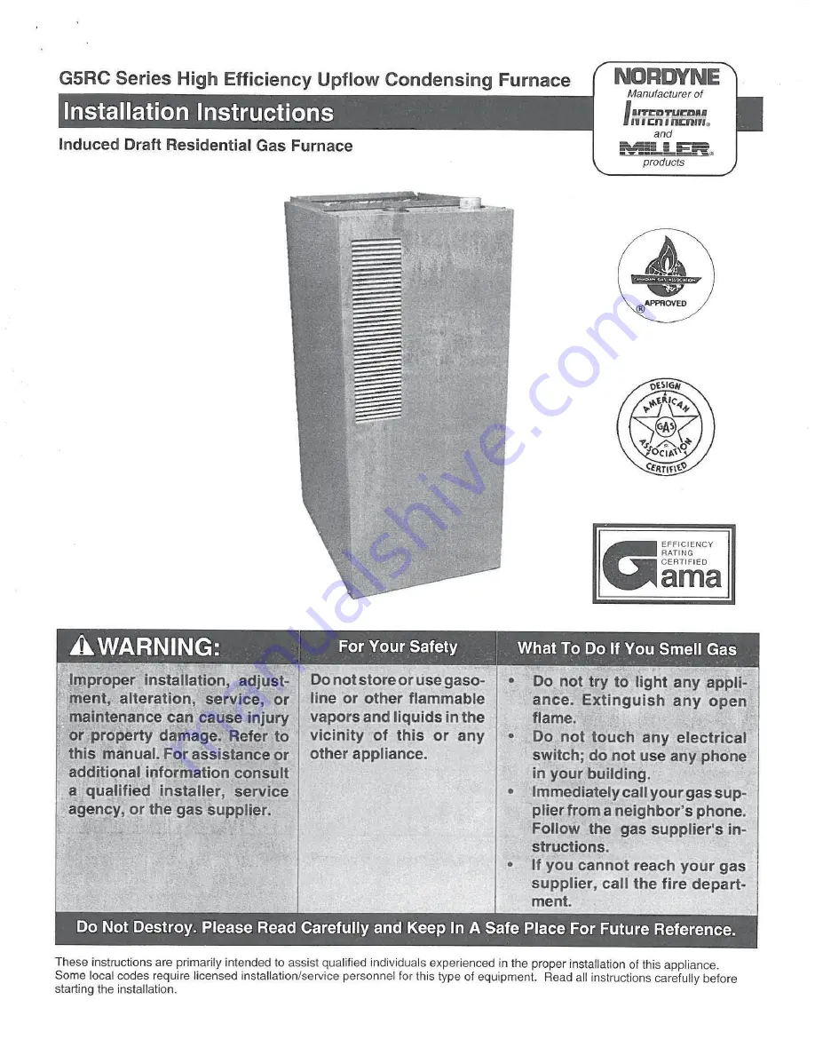 Nordyne G5RC Installation Instructions Manual Download Page 1