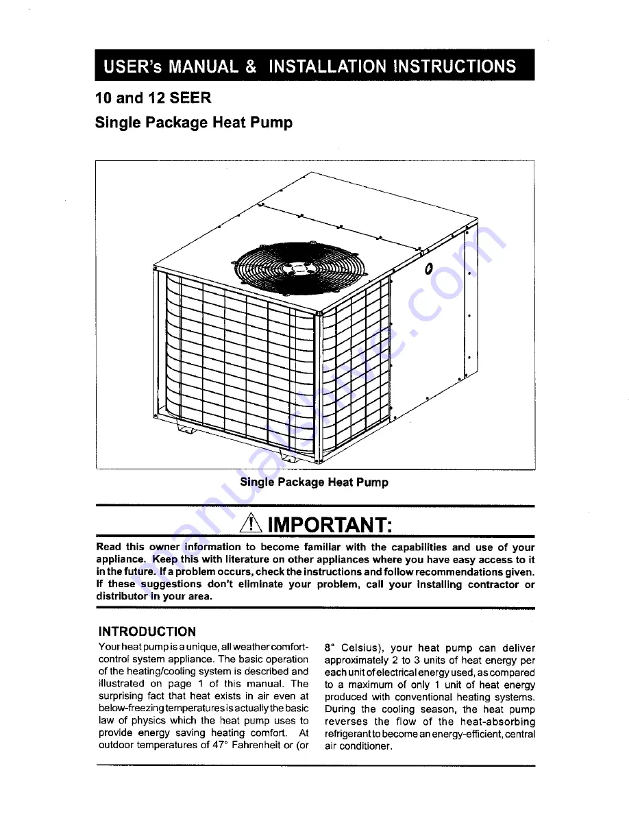 Nordyne Q3RA-024K User'S Manual & Installation Instructions Download Page 1