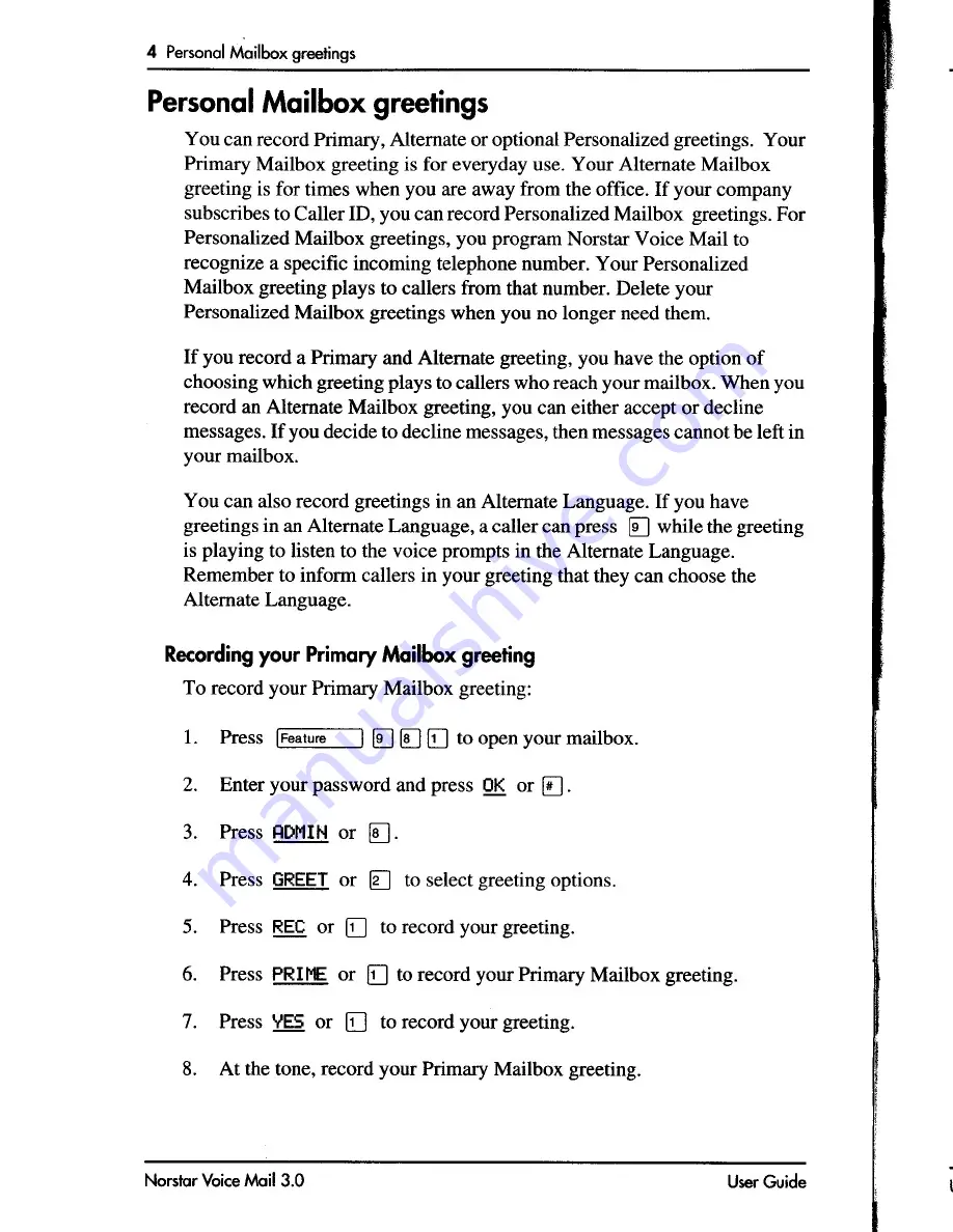 Nortel Norstar Voice Mail 3.0 User Manual Download Page 8