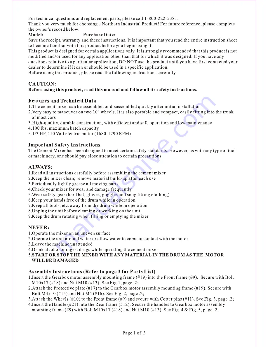 Northern Industrial 109048 User Manual Download Page 2