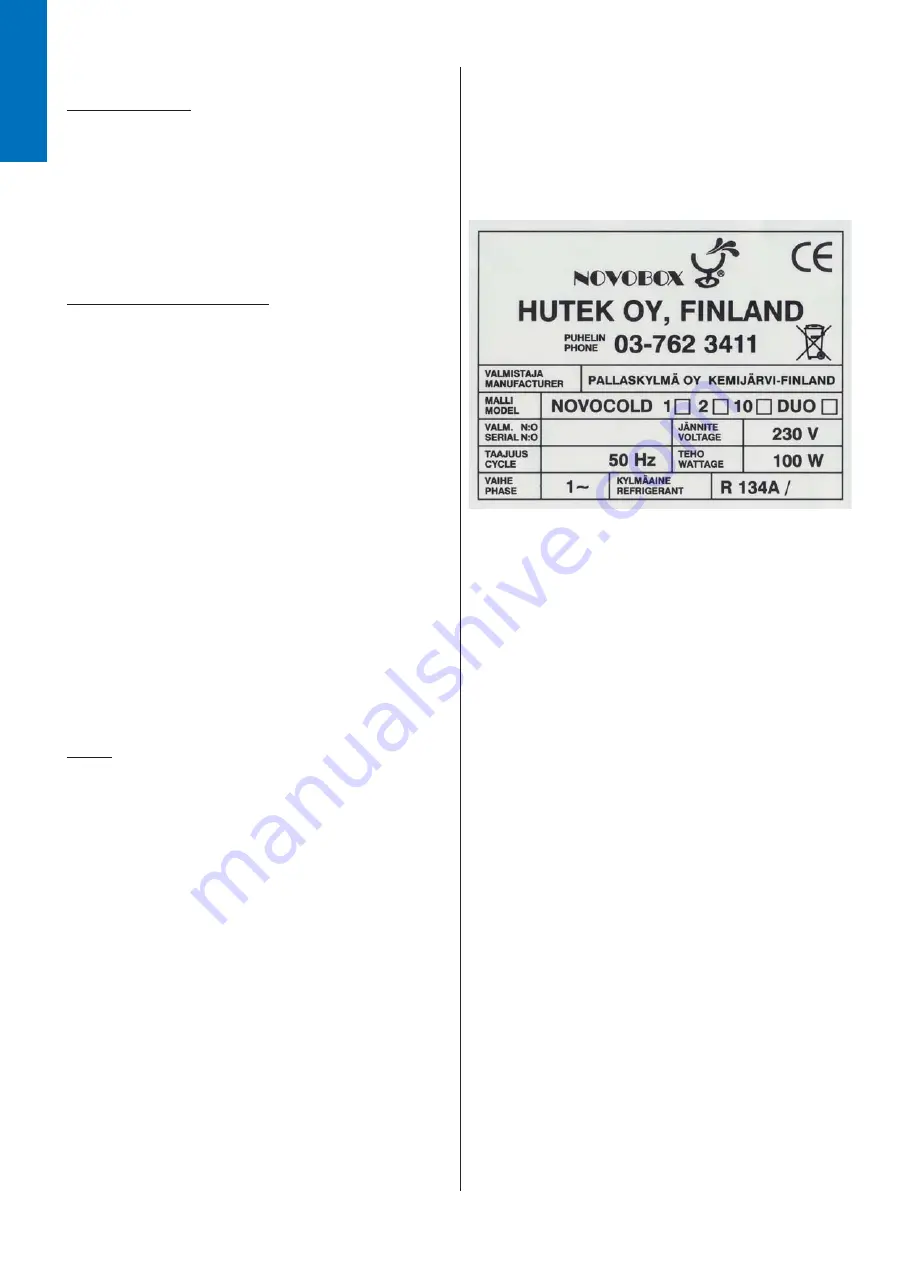 NOVOBOX Novocold 10 Installation And Operation Manual Download Page 8