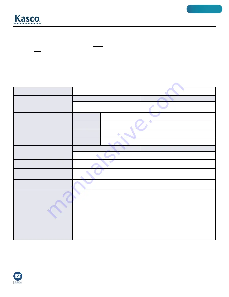 NSF Kasco CertiSafe PM-100 Assembly & Installation Manual Download Page 18