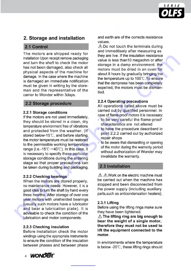 NTF OLFS Series Instruction Manual Download Page 14