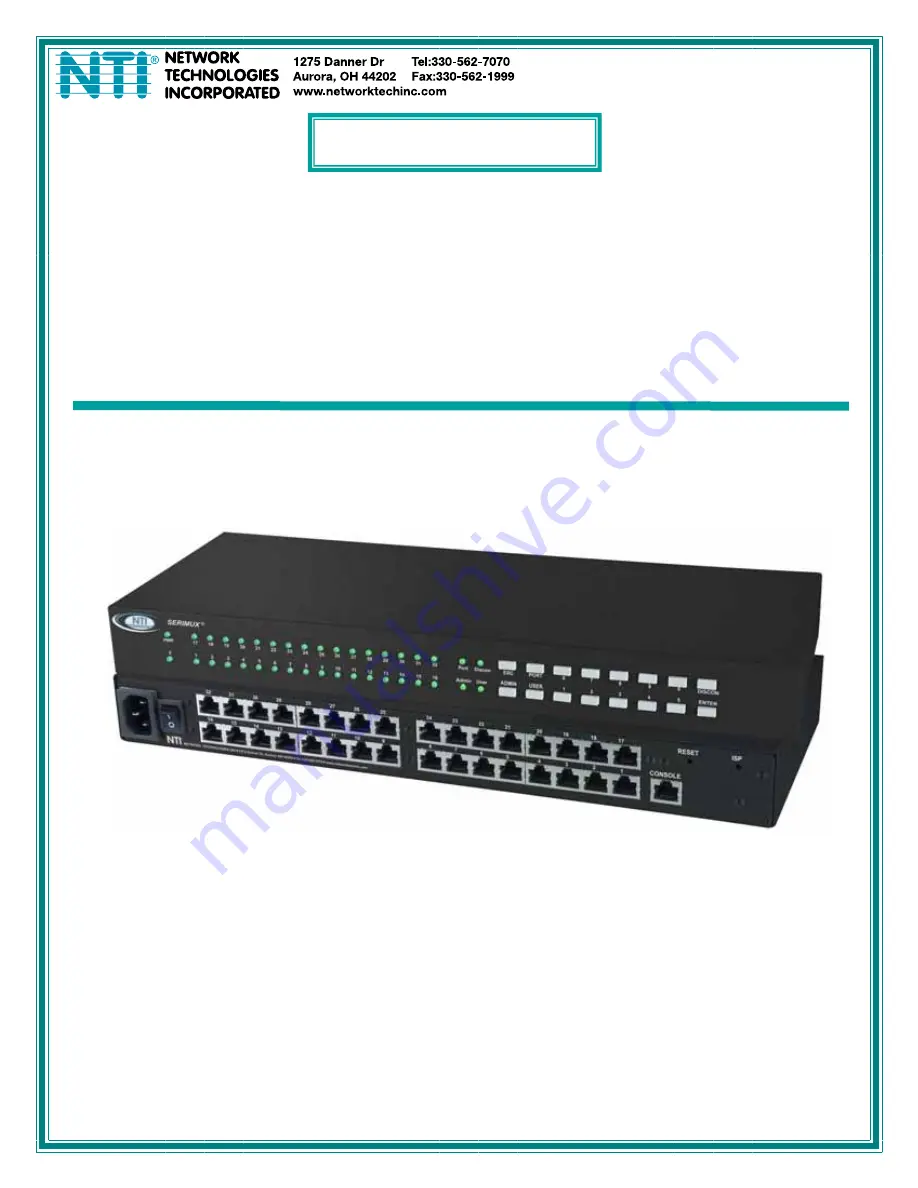 NTI SERIMUX-CS-16 Installation And Operation Manual Download Page 1