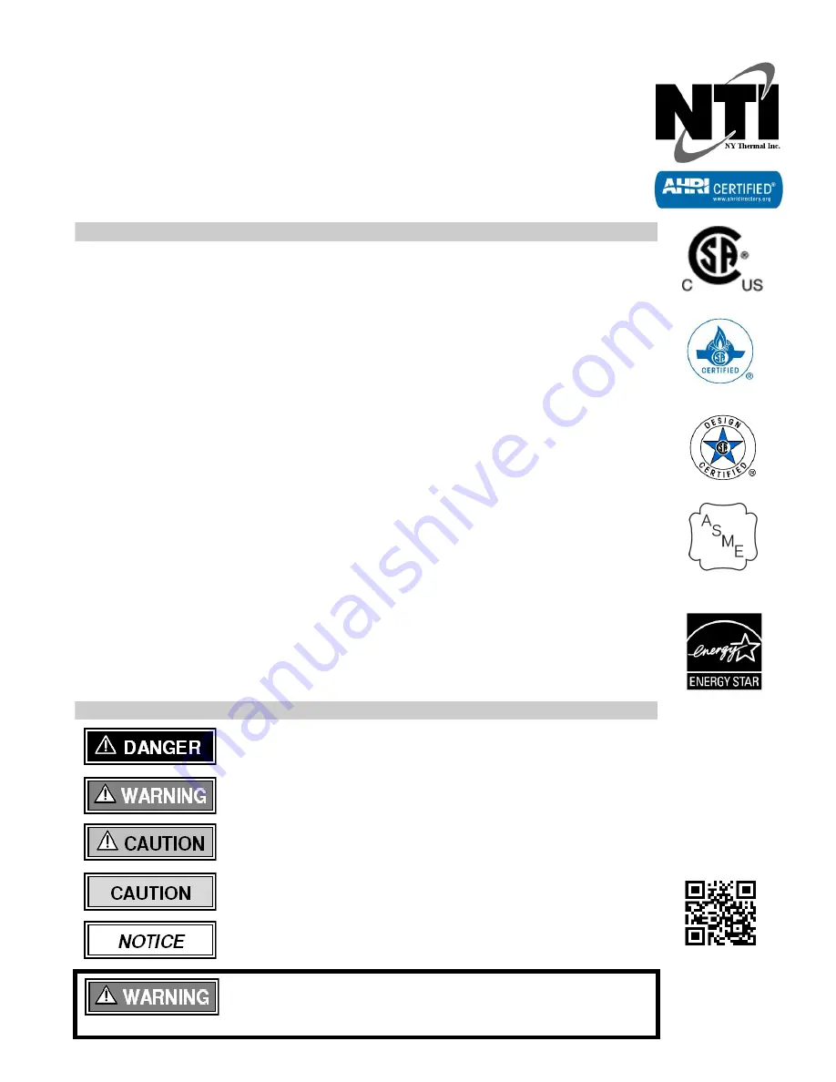 NTI Tft60 - 399 Installation And Operation Instructions Manual Download Page 1