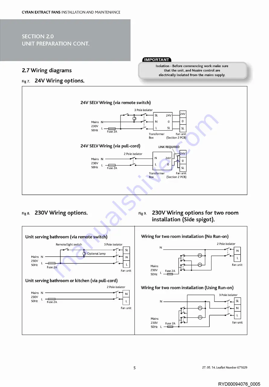 Nuaire Group CYFAN Series Installation And Maintenance Manual Download Page 5