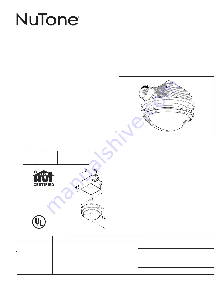 NuTone 757SNNT  engineer Architectural & Engineering Specifications Download Page 1