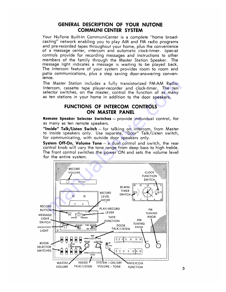 NuTone Communi-Center 2542-B Operating Instructions Manual Download Page 3