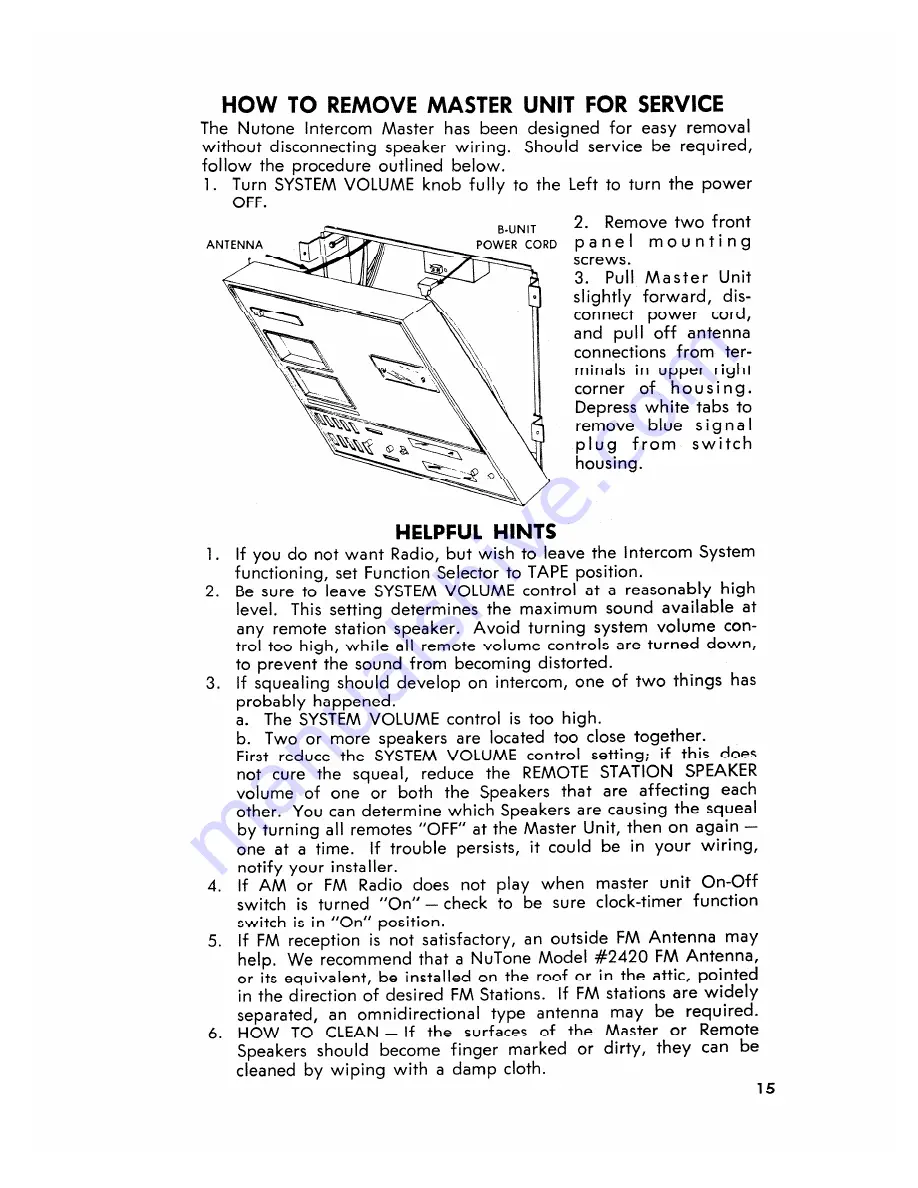 NuTone Communi-Center 2542-B Operating Instructions Manual Download Page 15