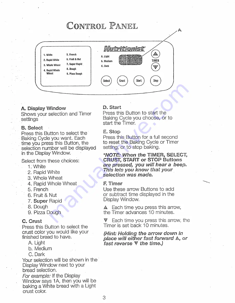 Nutritionist NTR440SPR Owner'S Manual Download Page 5