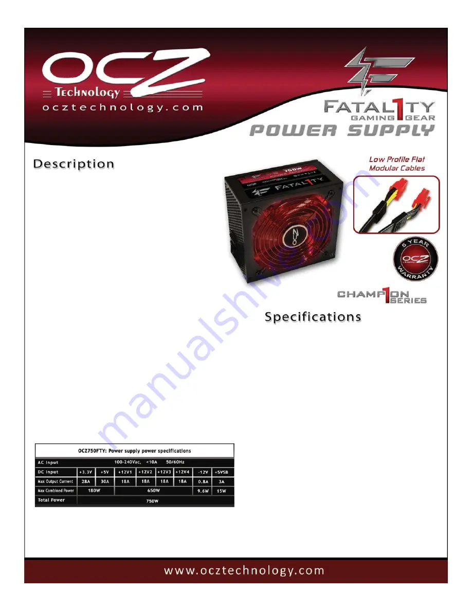 OCZ FATALITY 750W Datasheet Download Page 1