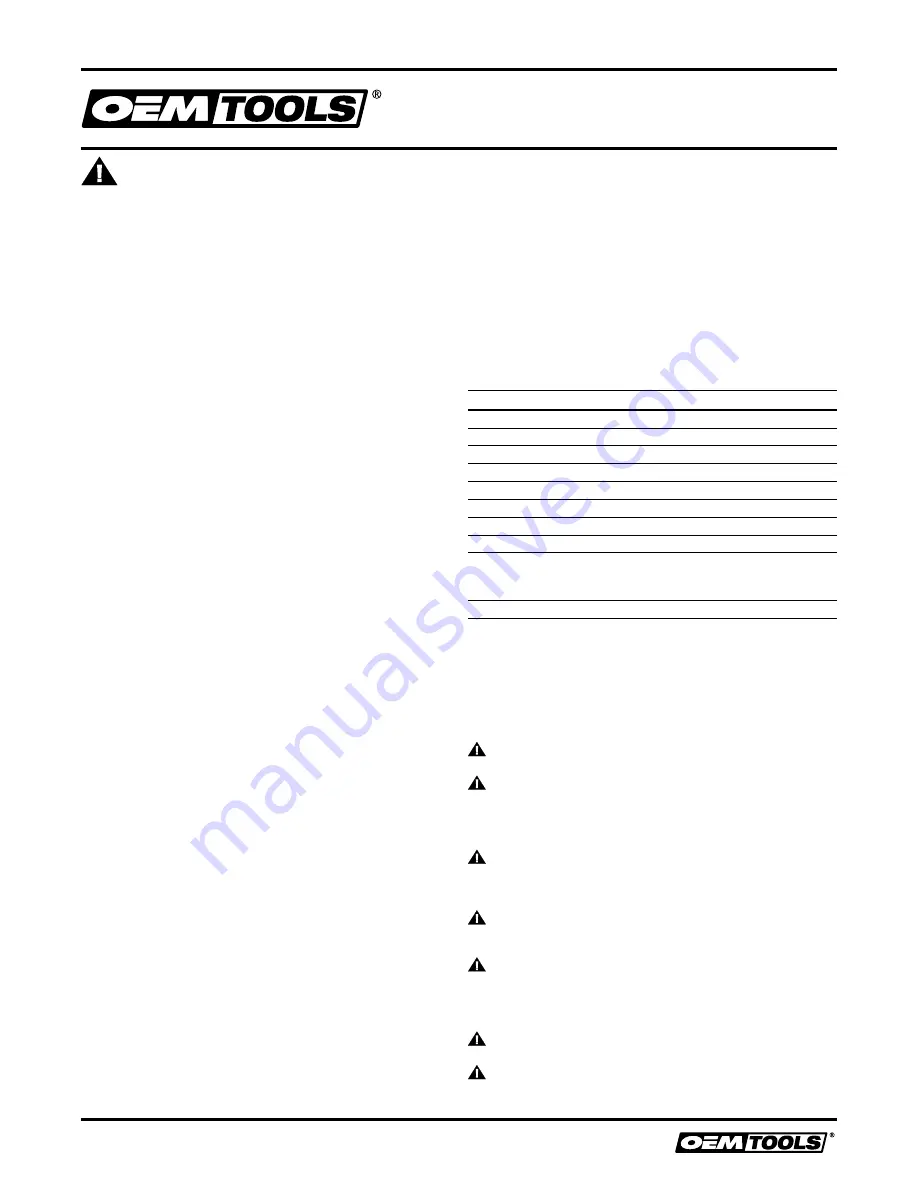 OEM Tools 25106 Operating Instructions And Parts Manual Download Page 6