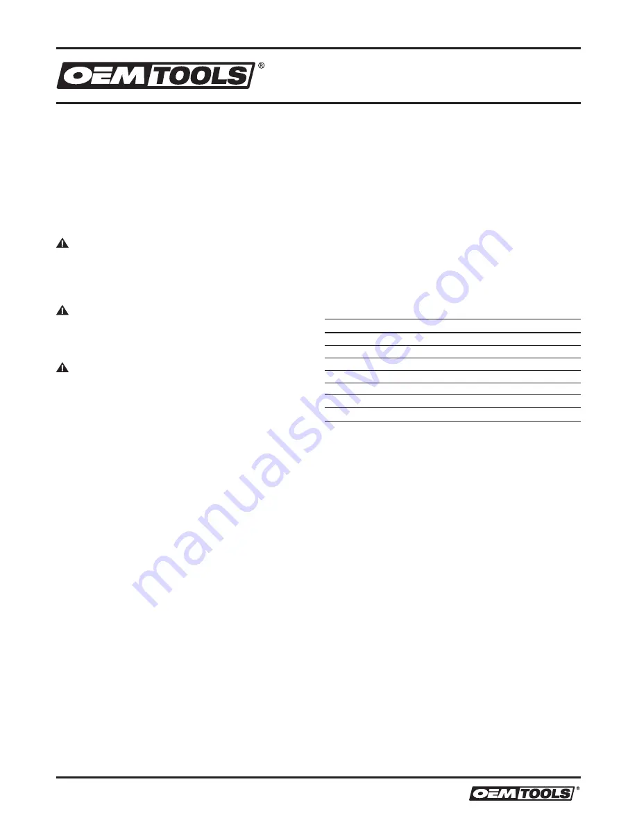 Oemtools 24685 Operating Instructions And Parts Manual Download Page 3