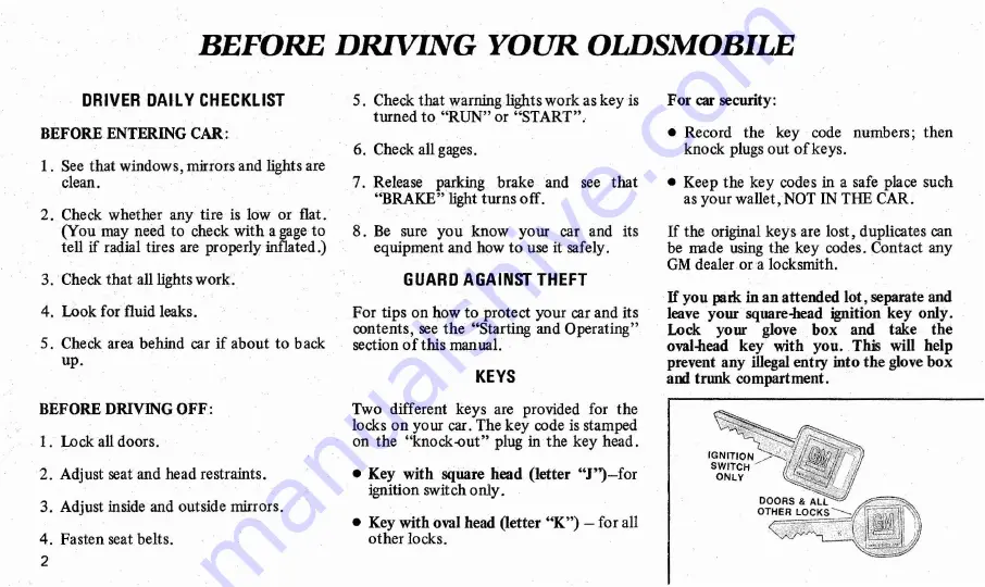 Oldsmobile Cutlass 1978 Series Owner'S Manual Download Page 4