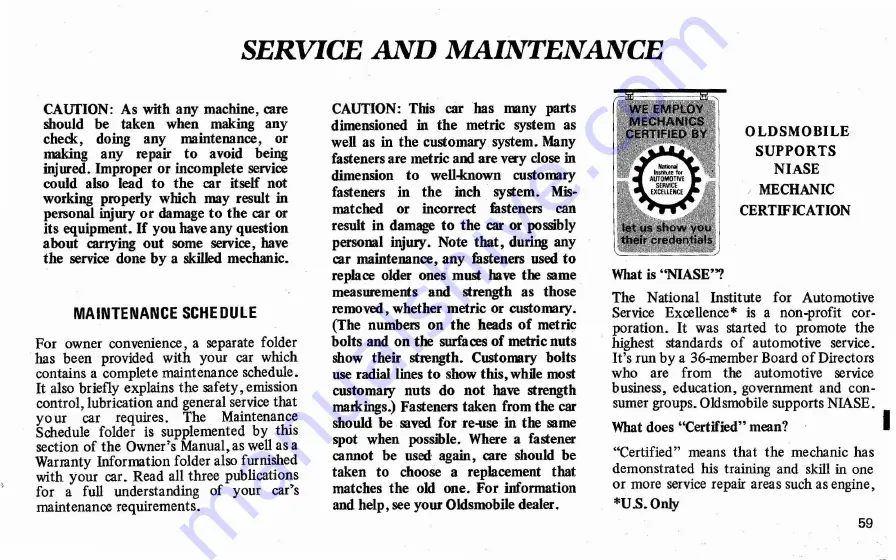 Oldsmobile Cutlass 1978 Series Owner'S Manual Download Page 61