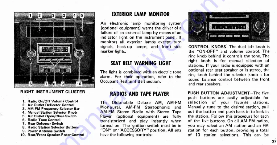 Oldsmobile GM DELTA 88 1974 Owner'S Manual Download Page 39