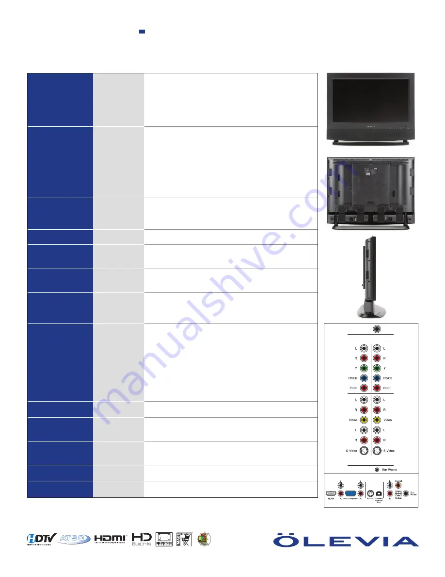 Olevia 542i Specification Sheet Download Page 2