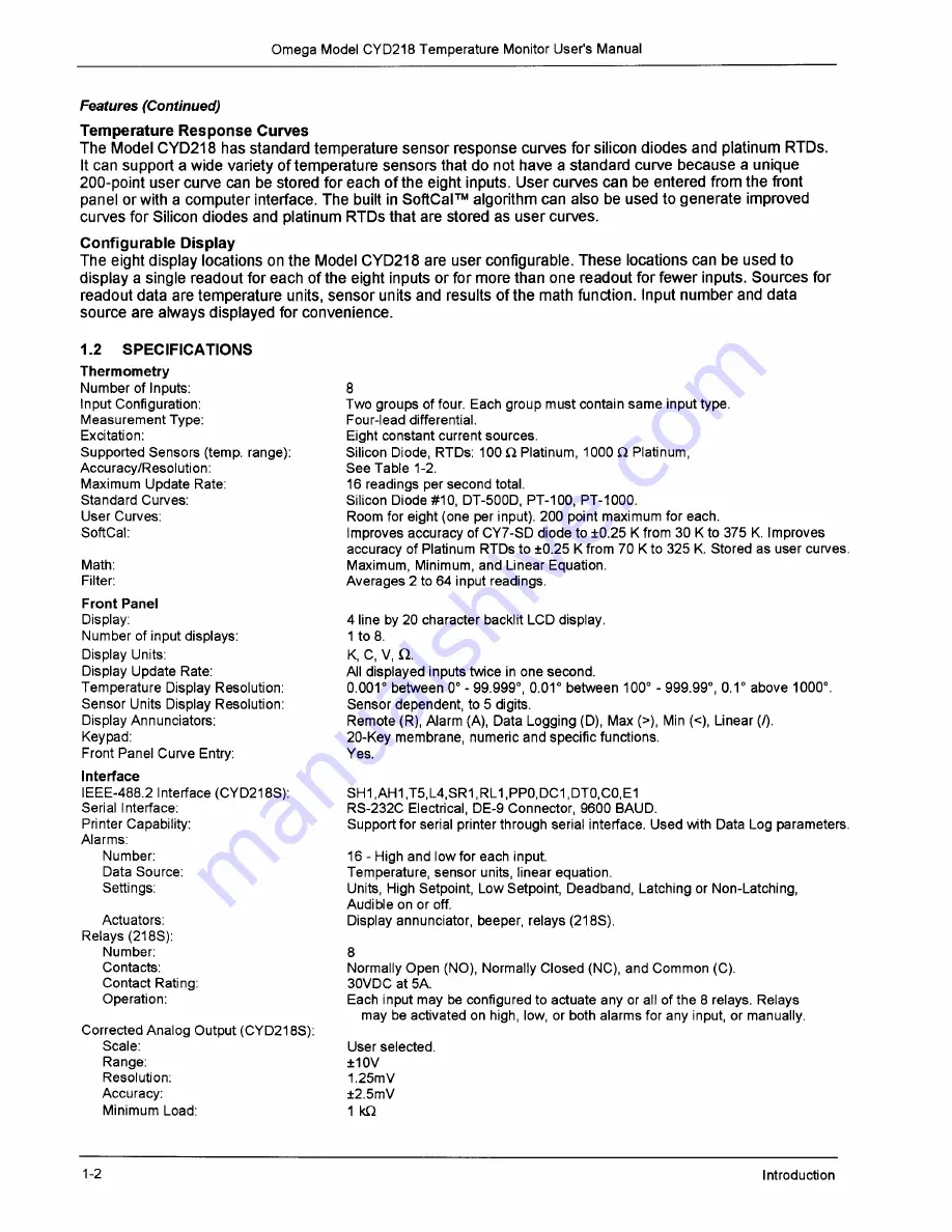 Omega Engineering CYD218 Series User Manual Download Page 8