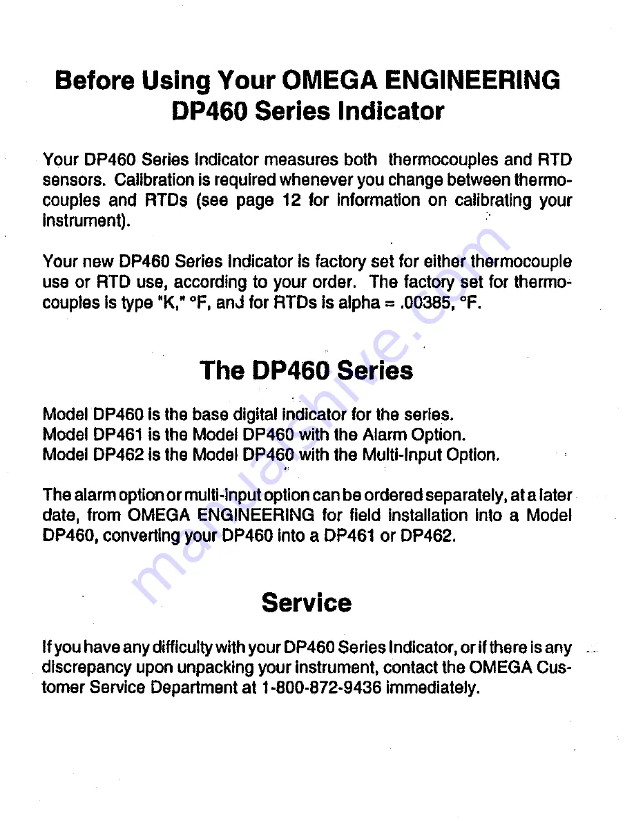 Omega DP462 Operator'S Manual Download Page 3