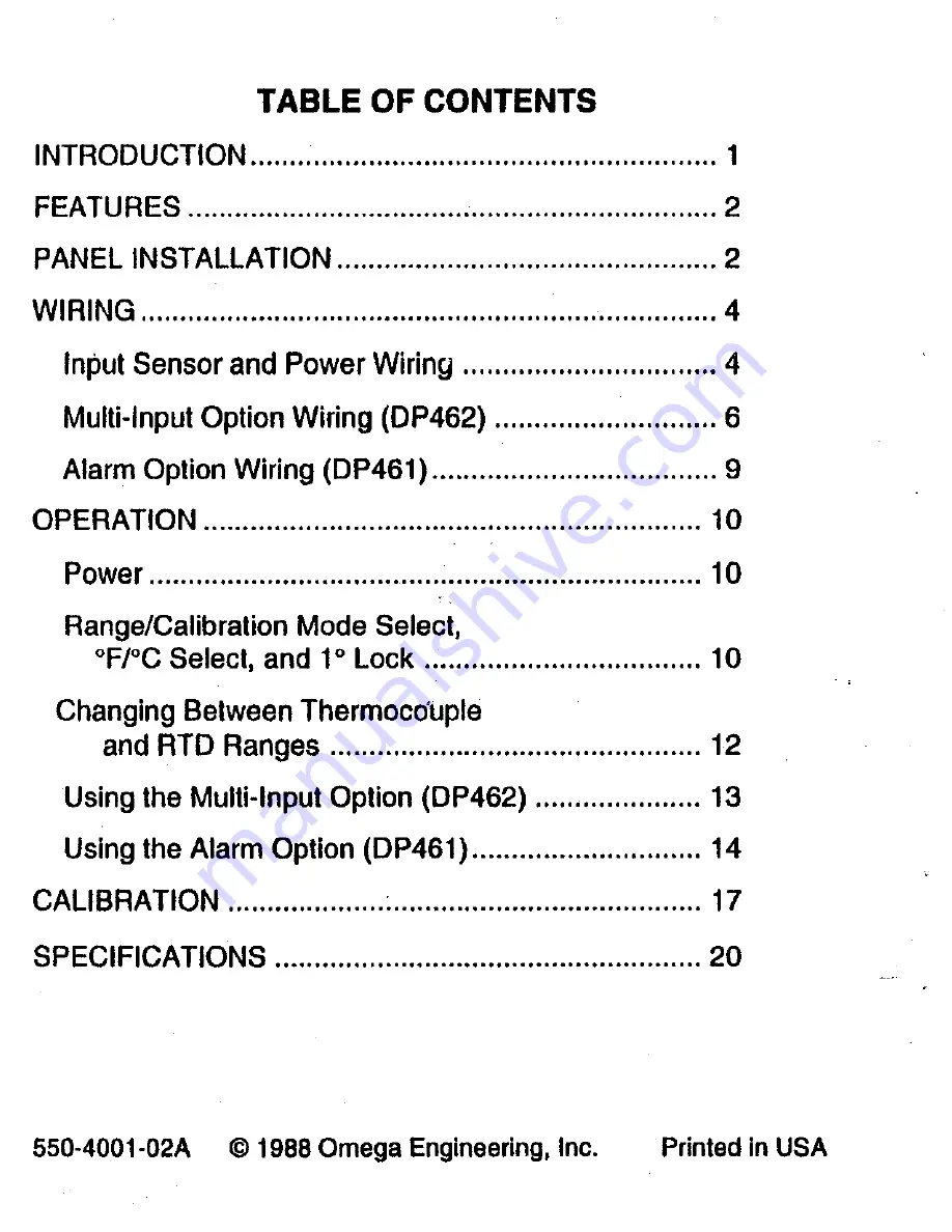 Omega DP462 Operator'S Manual Download Page 4