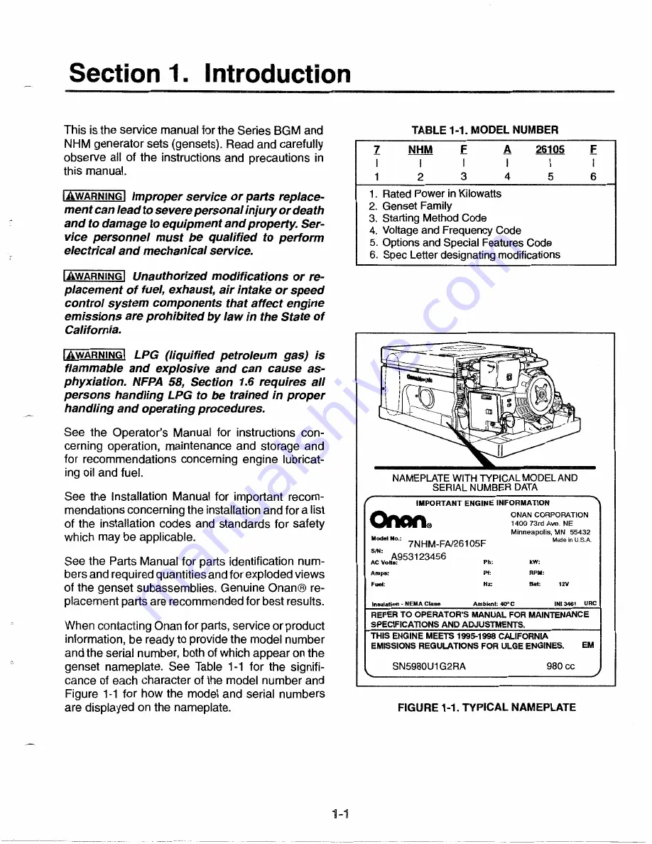 Onan 7NHM-FA/26105F Service Manual Download Page 5