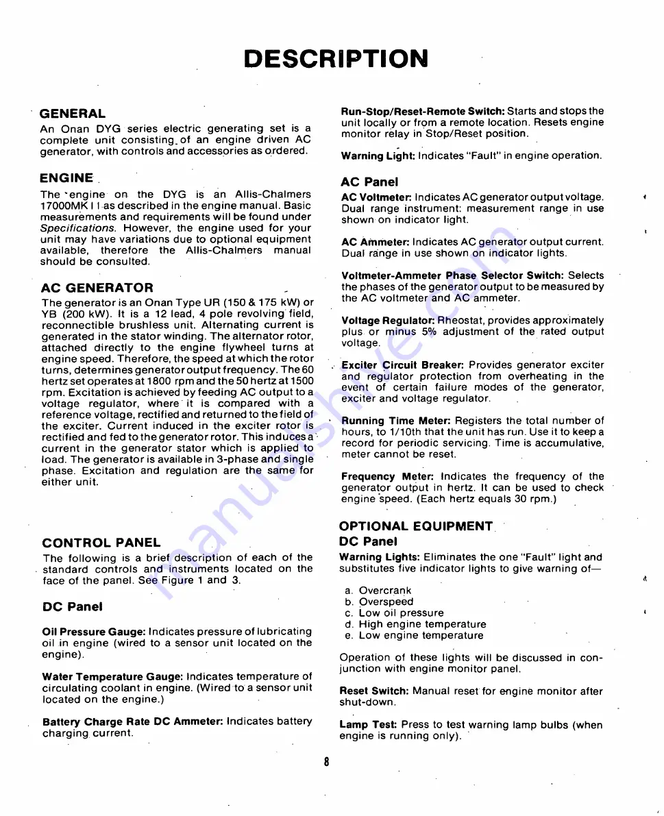 Onan DYG Series Operator'S Manual And Parts Catalog Download Page 10