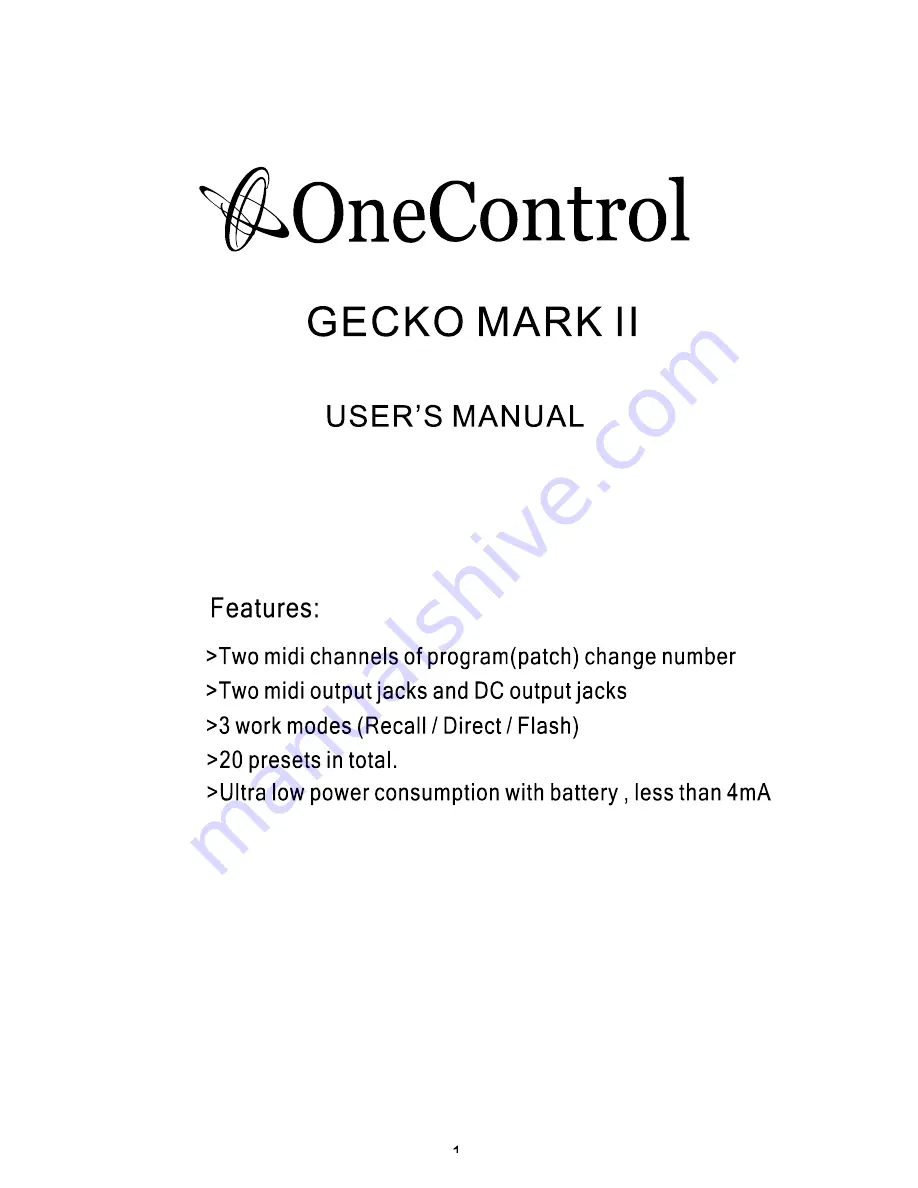 OneControl GECKO MARK II User Manual Download Page 1