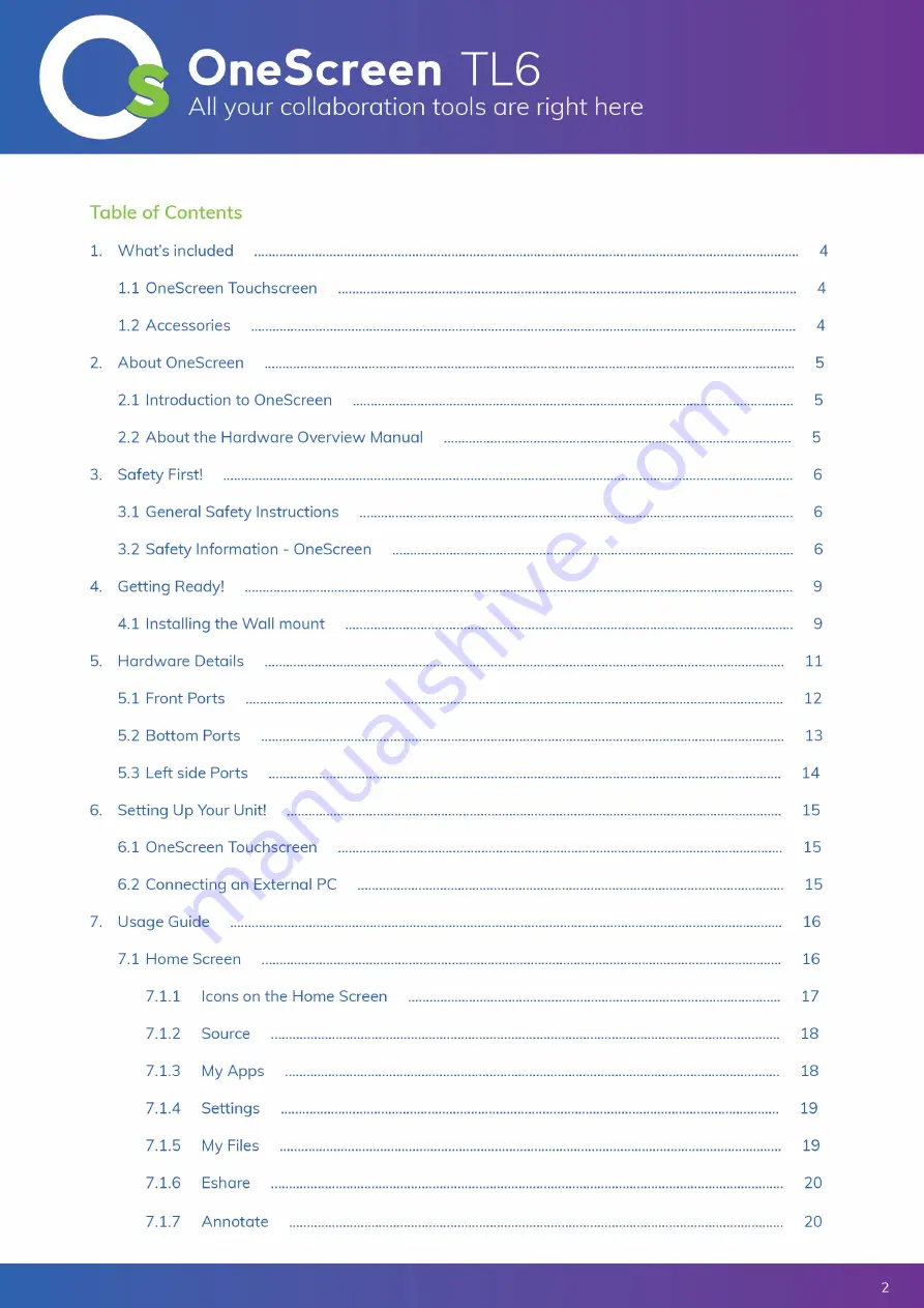 OneScreen TL6 Hardware Manual Download Page 2