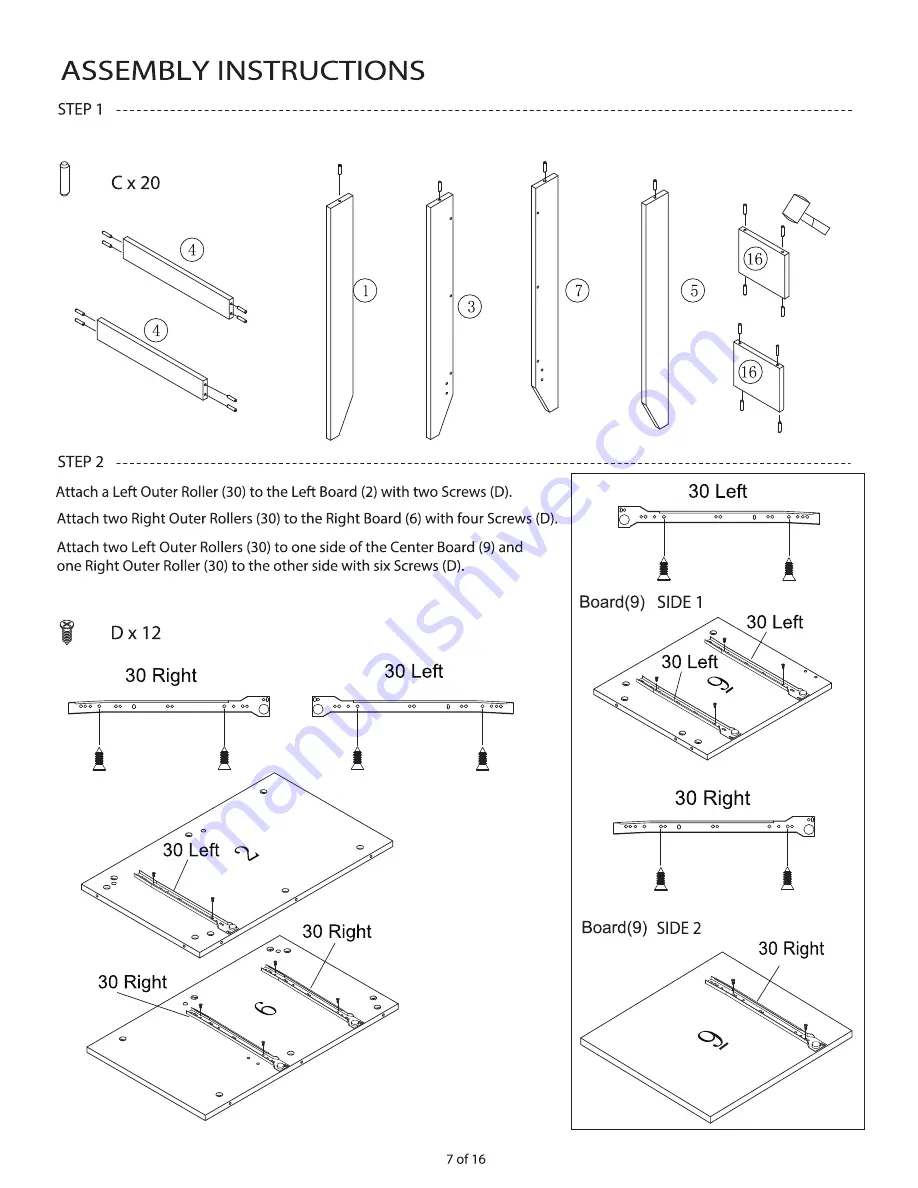 Onespace Executive Desk with Hutch and USB, Charger Hub Assembly Instructions Manual Download Page 7