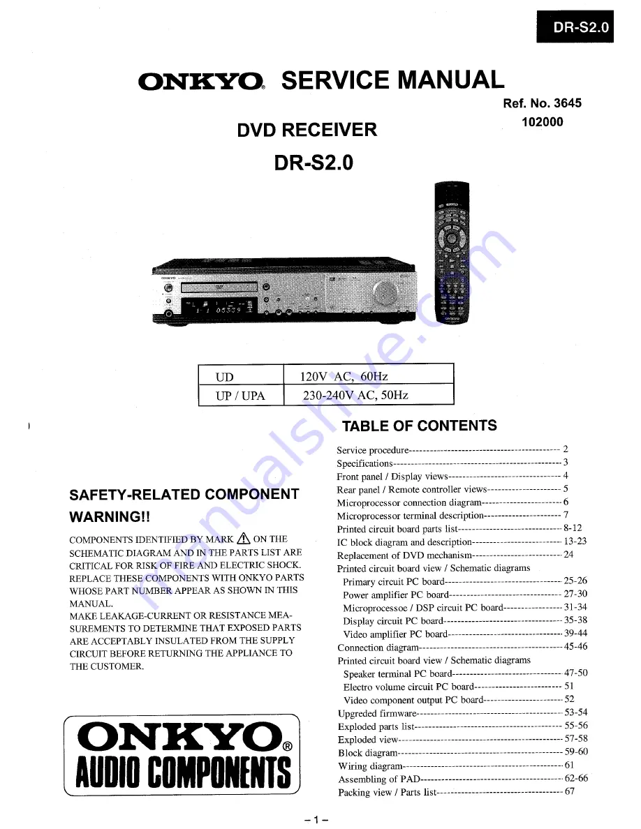 Onkyo DR-S2.0 Service Manual Download Page 1