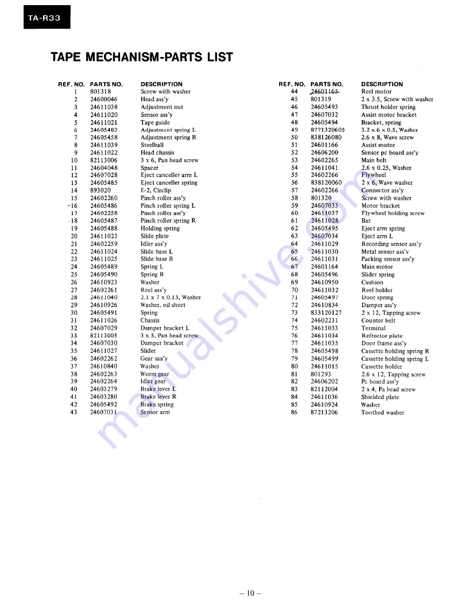 Onkyo TA-R33 Service Manual Download Page 10