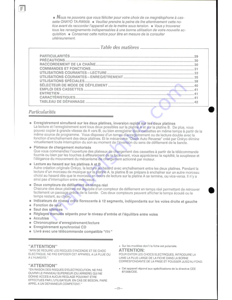 Onkyo TA-RW909 Instruction Manual Download Page 30