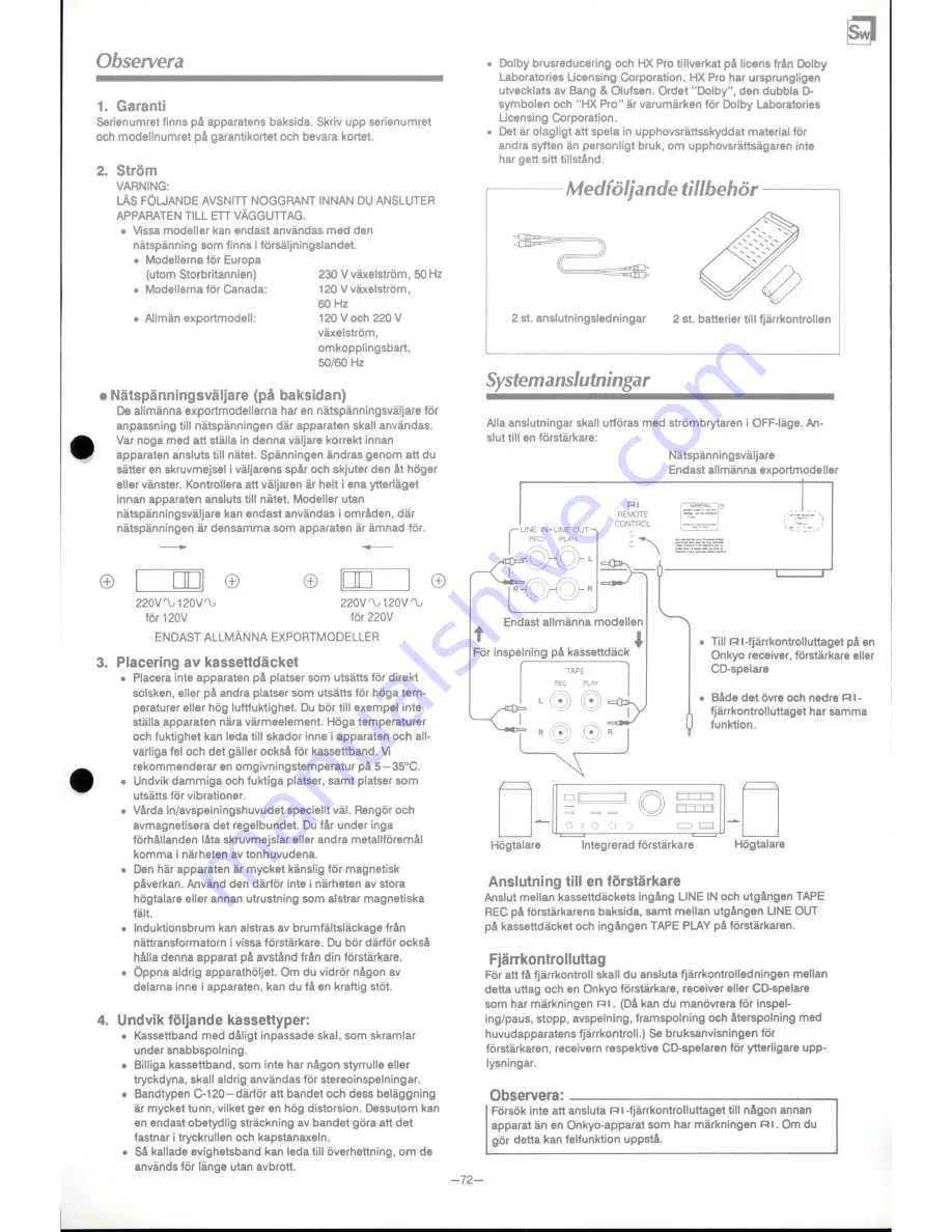 Onkyo TA-RW909 Instruction Manual Download Page 73