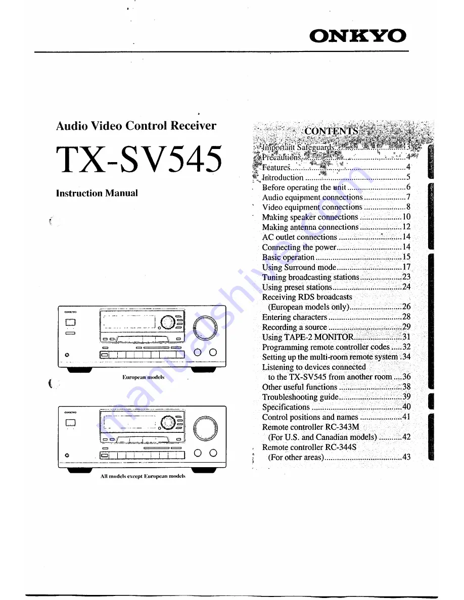 Onkyo TX-SV545 Instruction Manual Download Page 1