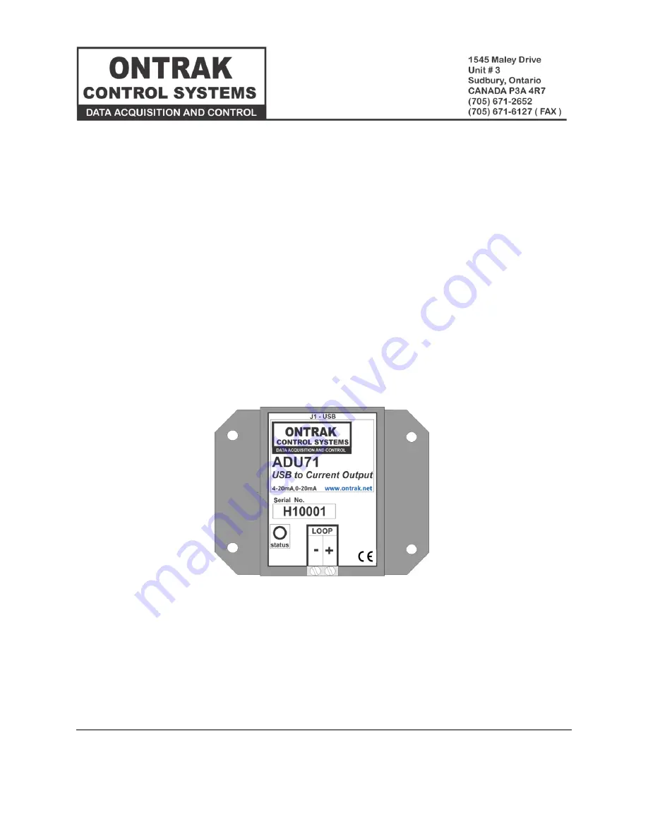 ONTRAK ADU71 Скачать руководство пользователя страница 1