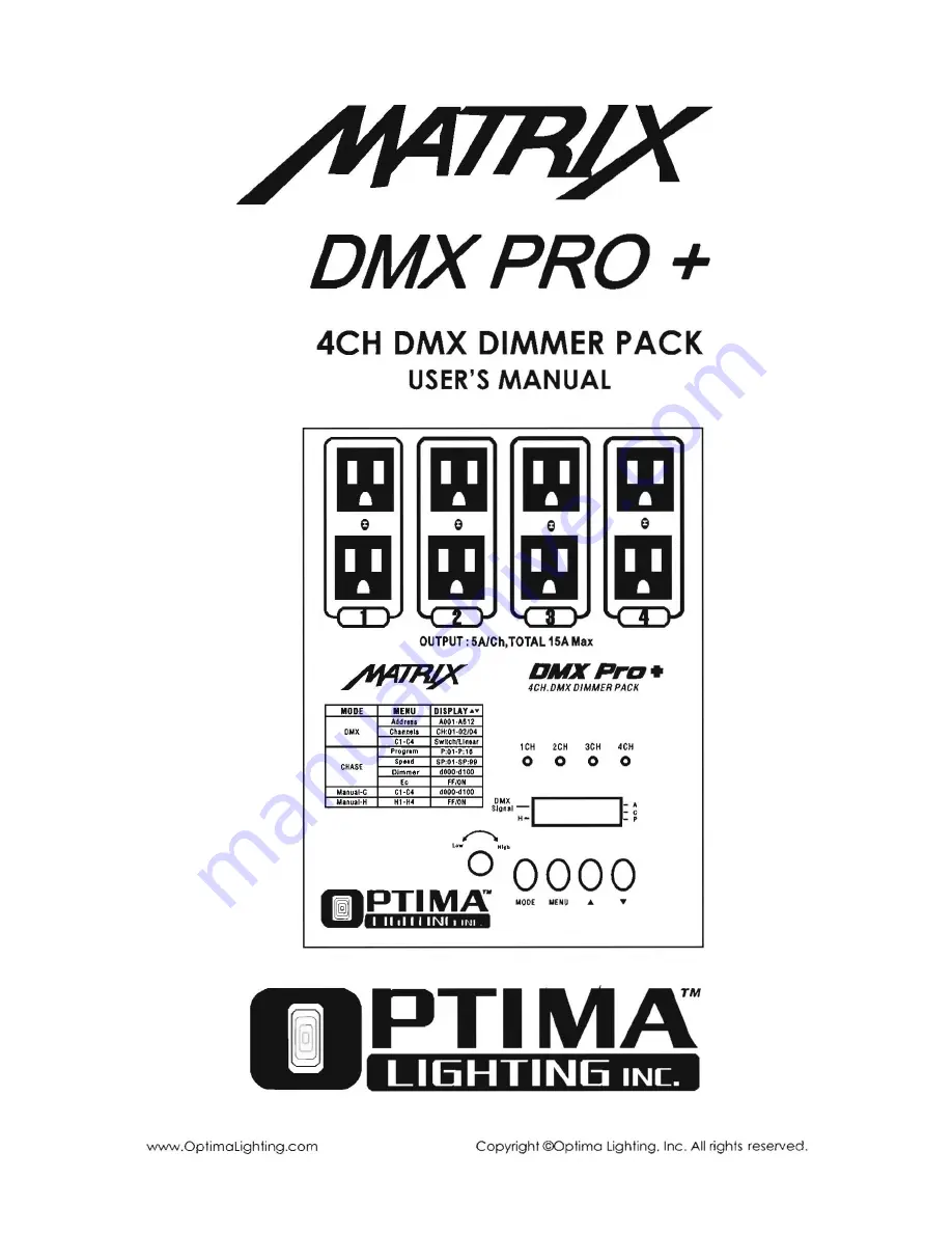 Optima Lighting Matrix DMX PRO+ User Manual Download Page 1