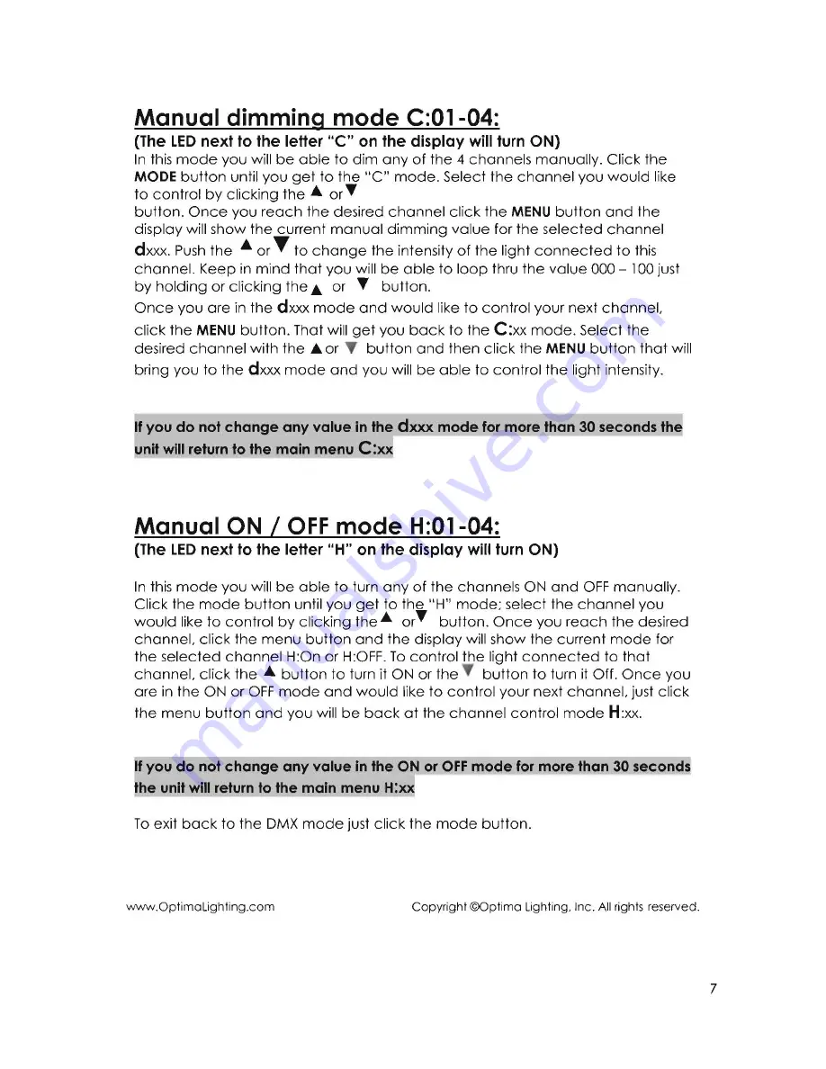 Optima Lighting Matrix DMX PRO+ User Manual Download Page 7