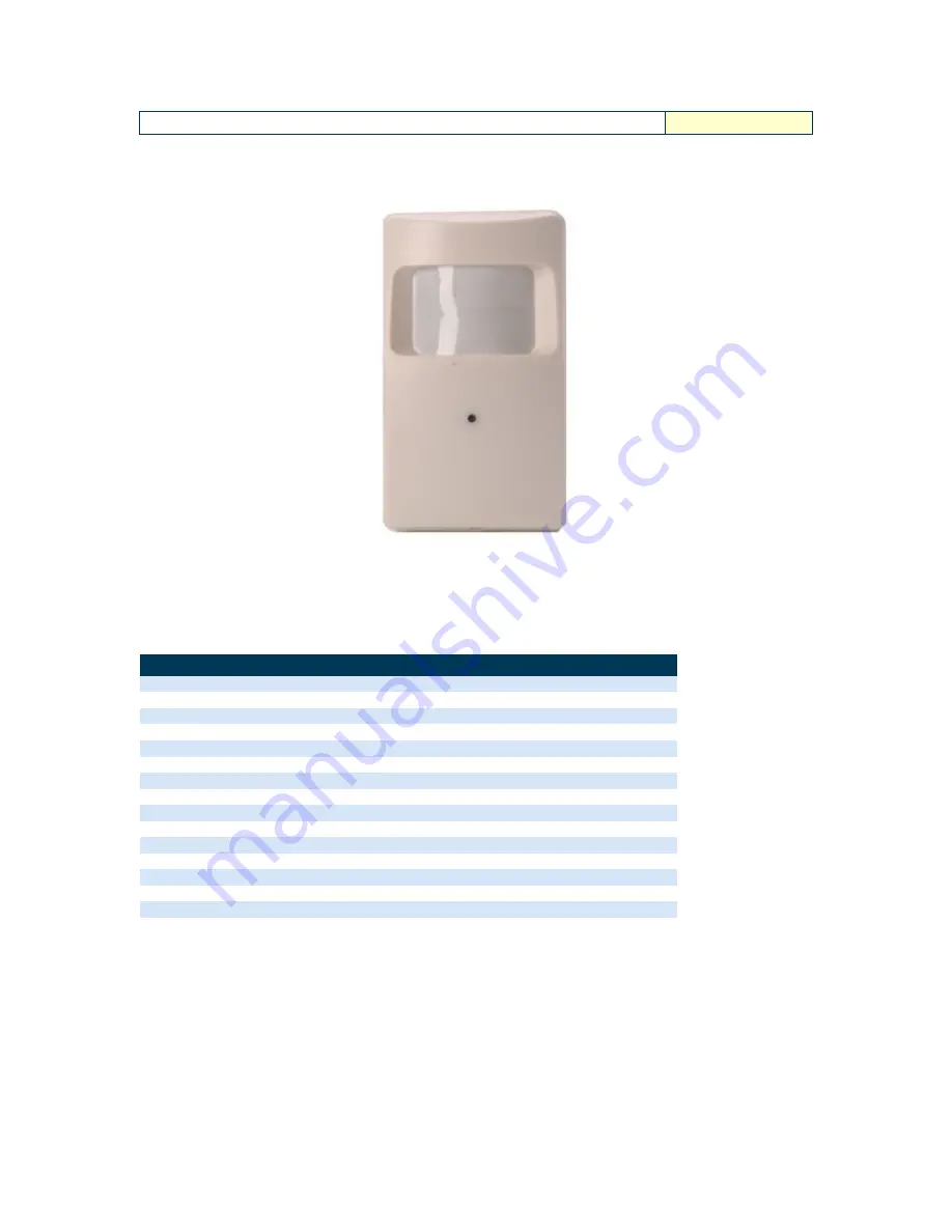 Optiview Motion Detector Camera MC420 Specification Sheet Download Page 1