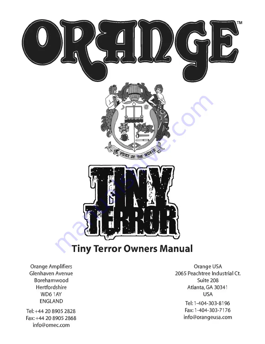 ORANGE Tiny Terror Owner'S Manual Download Page 1