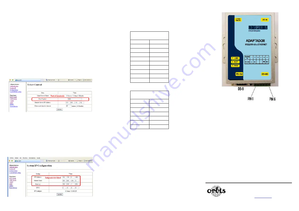 Orbis ADAPTADOR RS232-RS485 A ETHERNET Скачать руководство пользователя страница 3