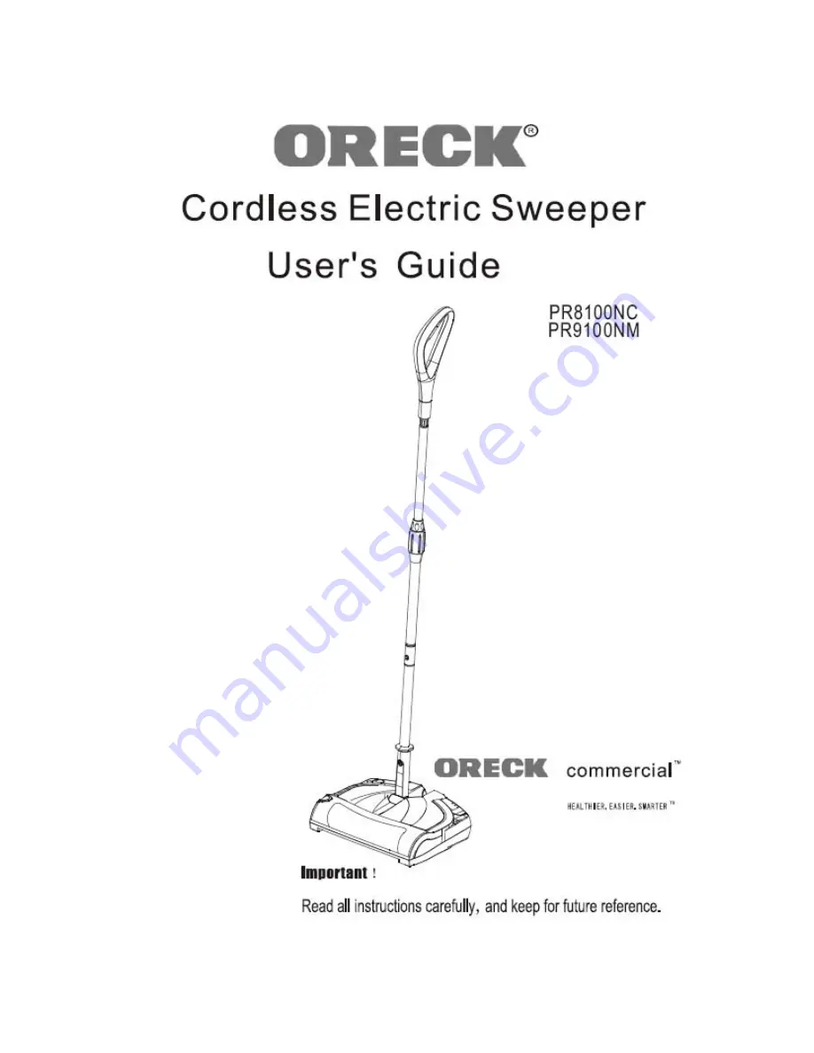 Oreck PR8100NC User Manual Download Page 1