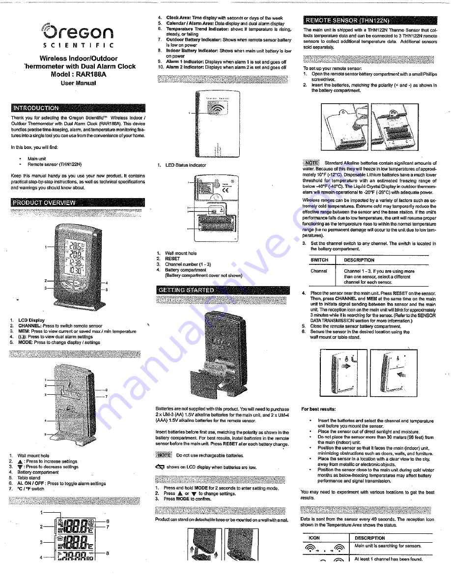 Oregon Scientific RAR188A Скачать руководство пользователя страница 1