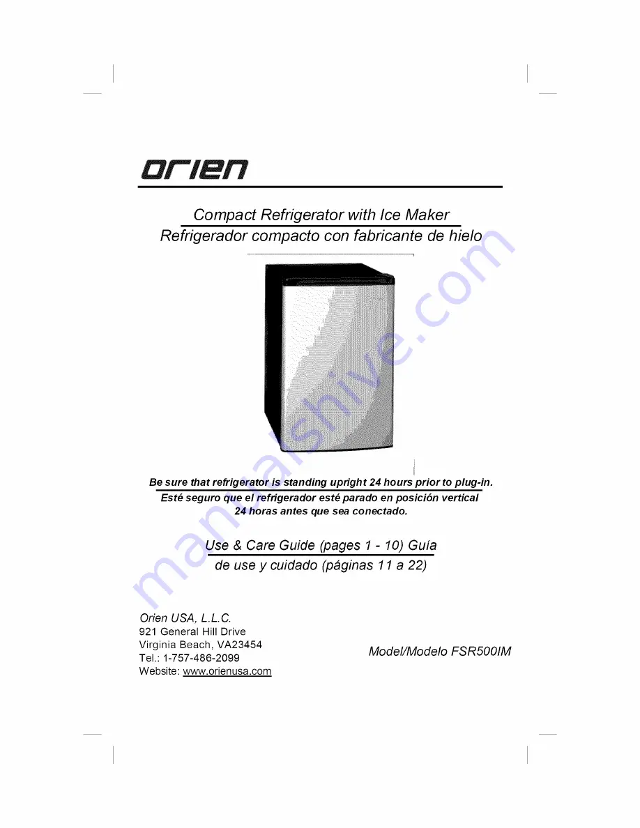 Orien FSR500IM Use & Care Manual Download Page 1