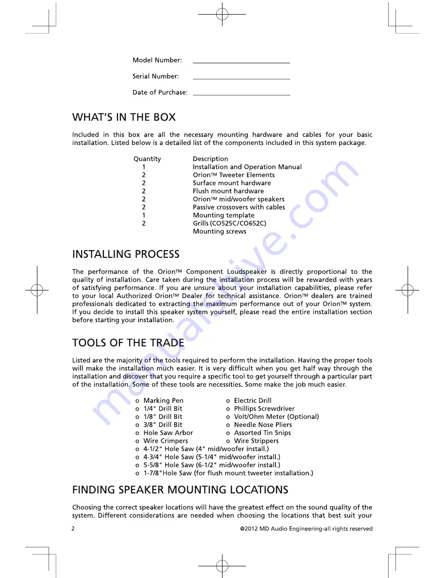 Orion CO400C Owner'S Manual Download Page 4